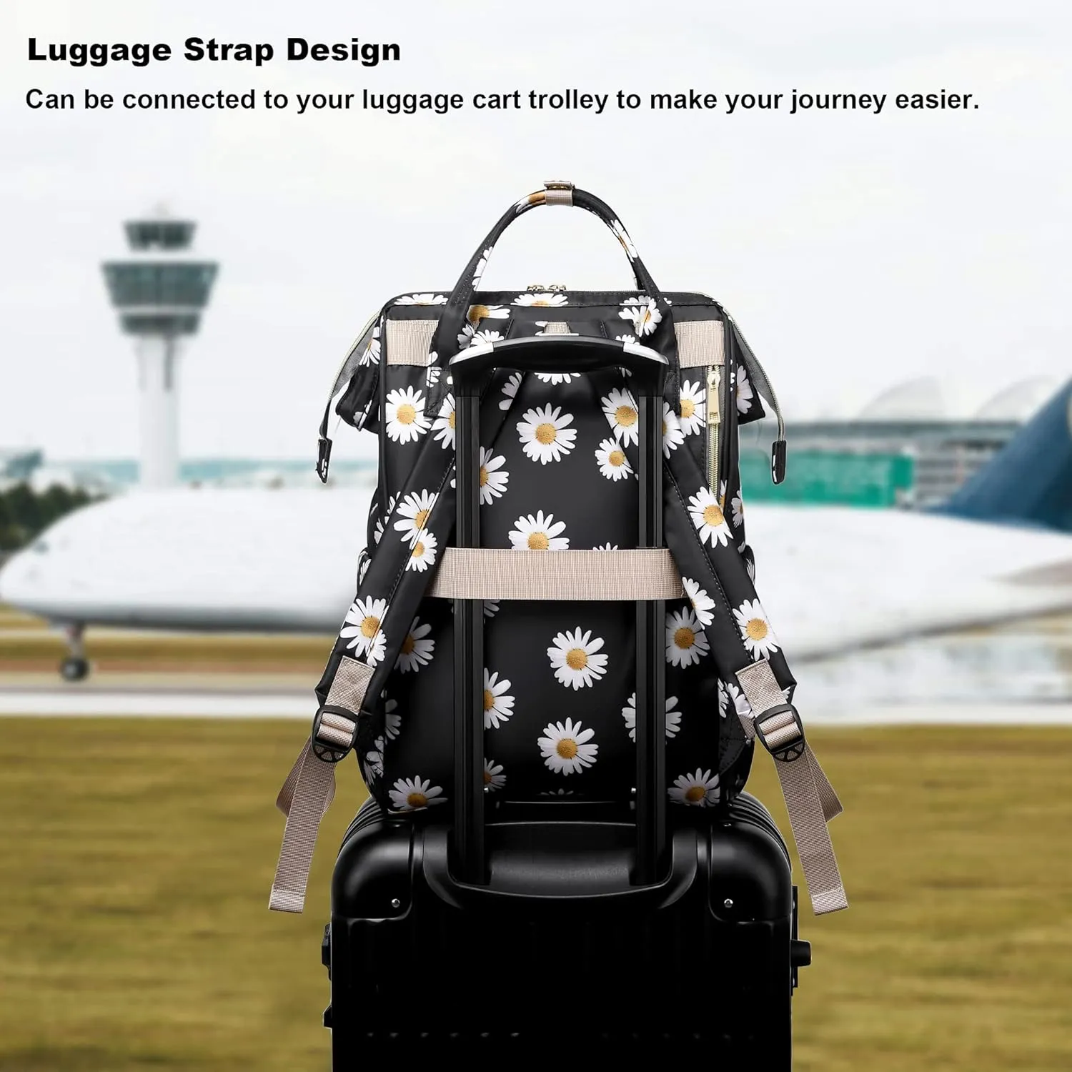 Daisy Laptop Backpack for Womens Girls, College Backpacks School Bag Bookbag 15.6 Inch Computer Backpack (Black)