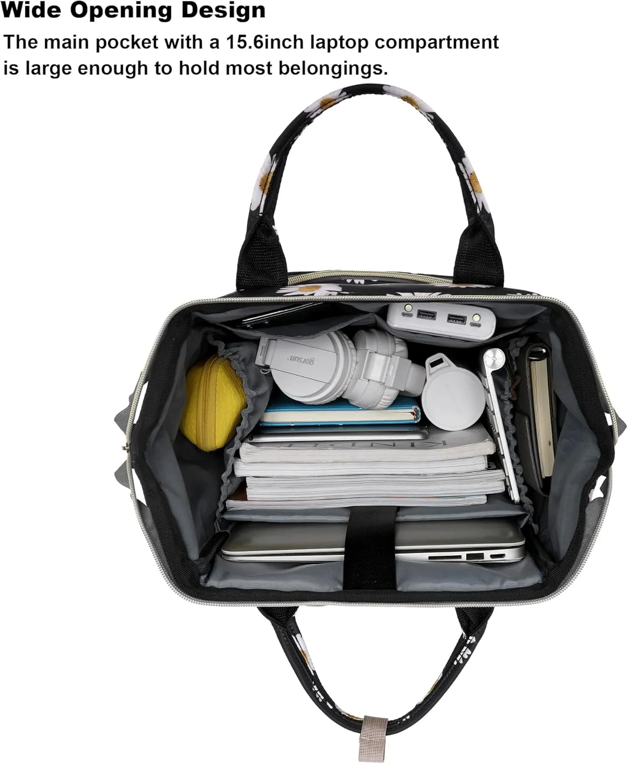 Daisy Laptop Backpack for Womens Girls, College Backpacks School Bag Bookbag 15.6 Inch Computer Backpack (Black)
