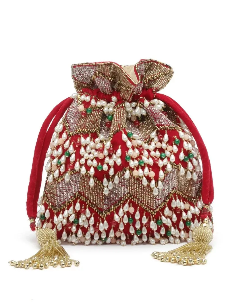 Dangle Embellished Velvet Potli Bag