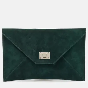 Dark Green Suede Rosseta Clutch