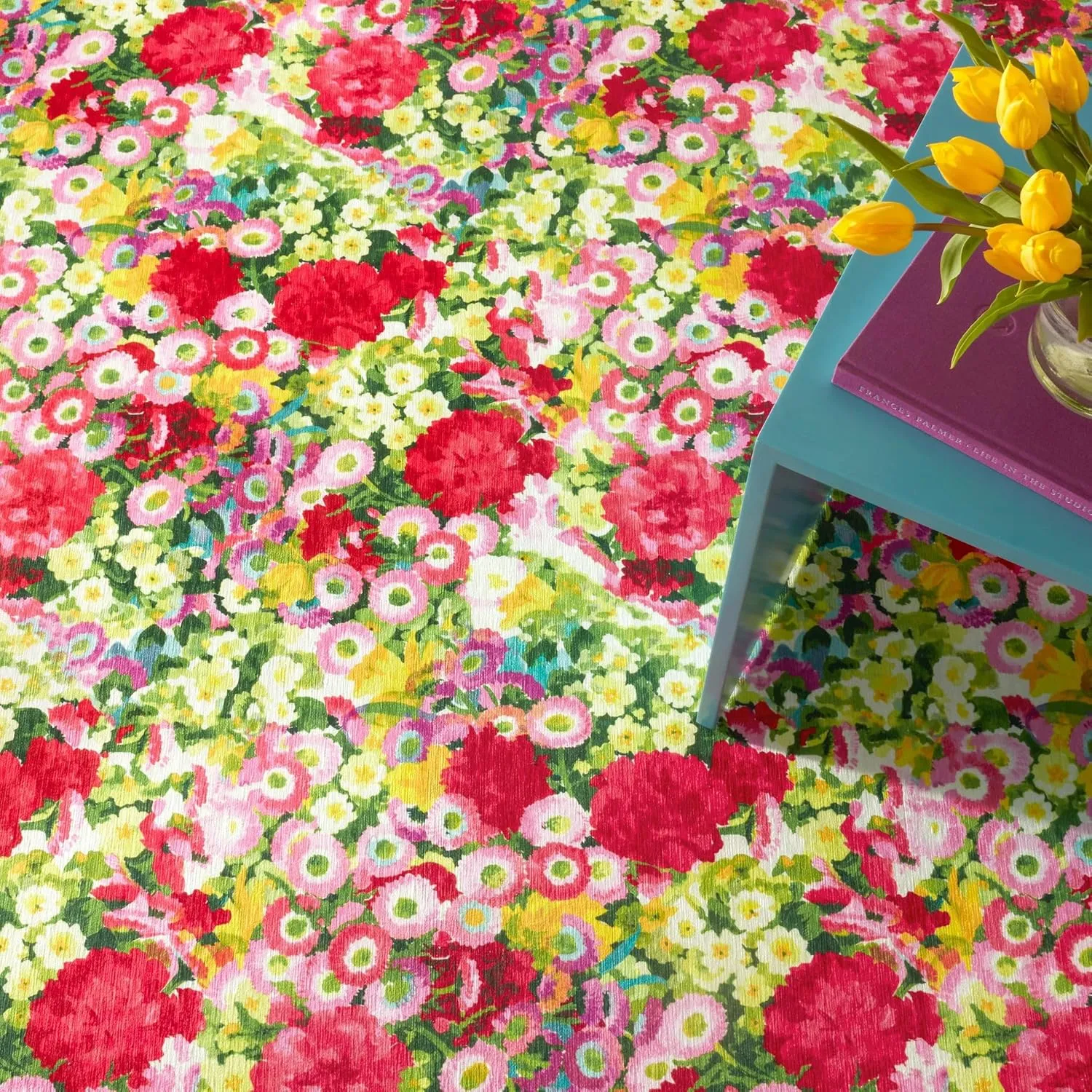 Dash & Albert x Frances Valentine Chamomile Cluster Multi Machine Washable Rug, 5 X 8 Feet, Multi Floral Pattern