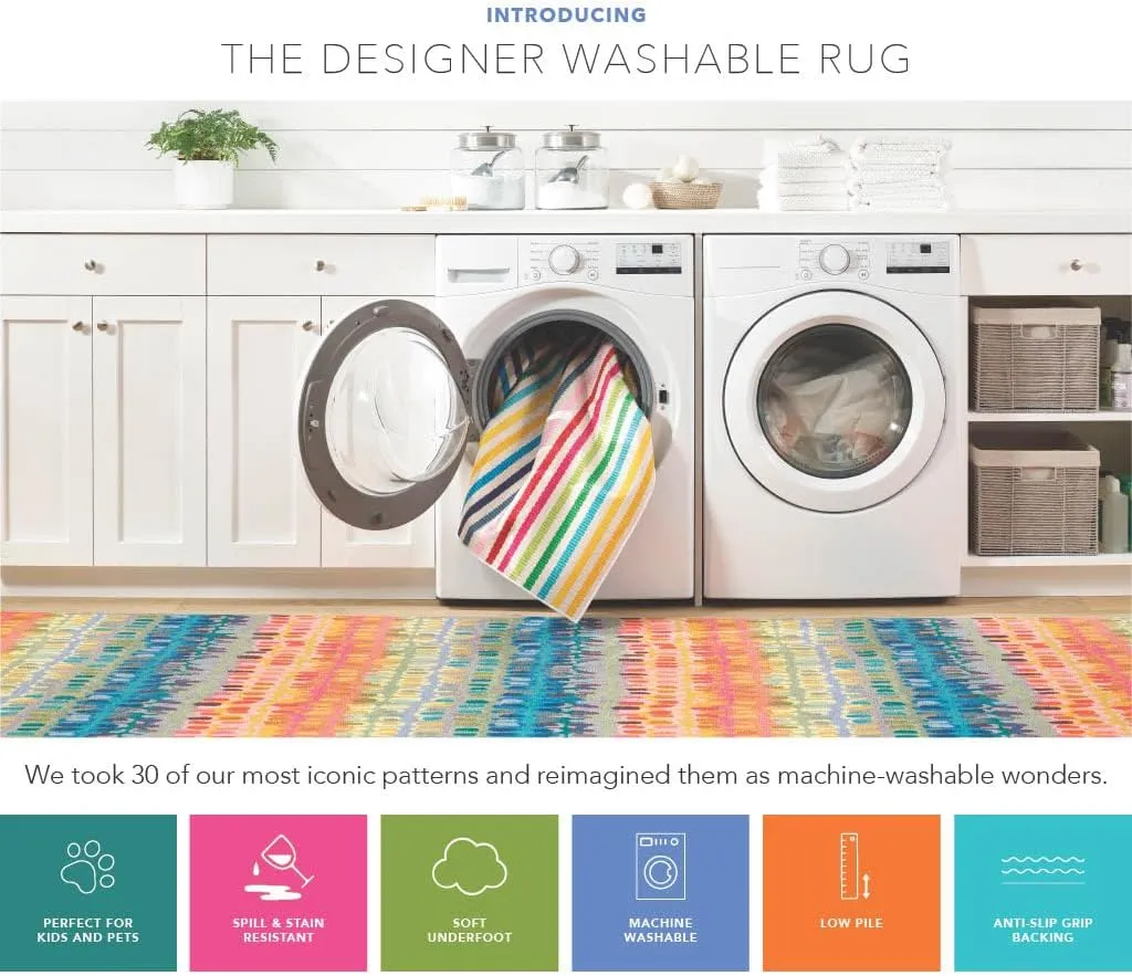 Dash & Albert x Frances Valentine Chamomile Cluster Multi Machine Washable Rug, 5 X 8 Feet, Multi Floral Pattern
