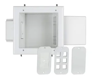 DATA COMM Electronics 45-0061-WH Expandable Media Outlet Box, Duplex Surge Receptacle, Recessed AV/HDMI TV In-Wall Cable Management, 15 Amp Duplex Receptacle, 3 Interchangeable Plates, White