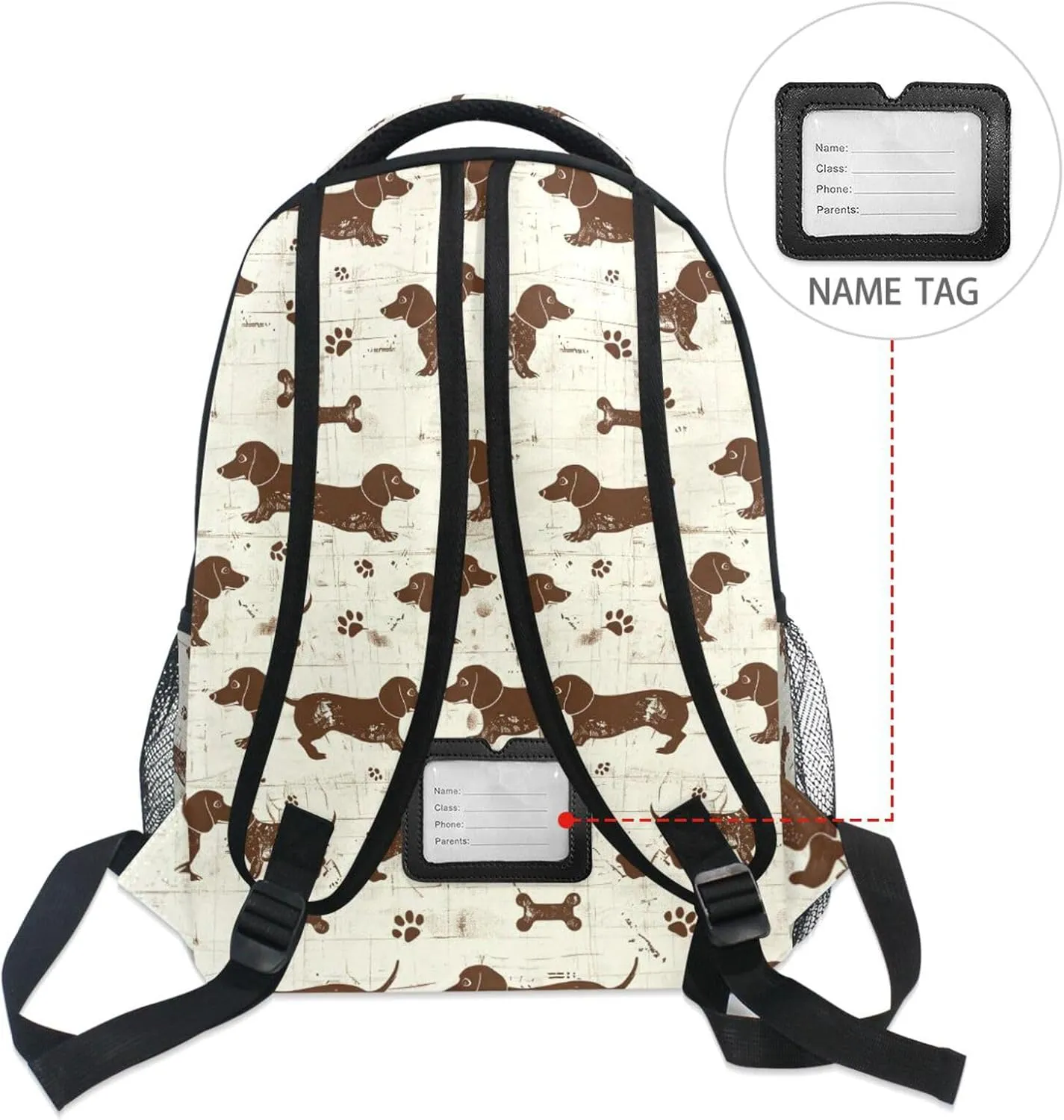 Day Backpack for Men Women Waterproof Business Work Bag with Chest Strap for College Work Dashshund Dog Cute Brown Retro