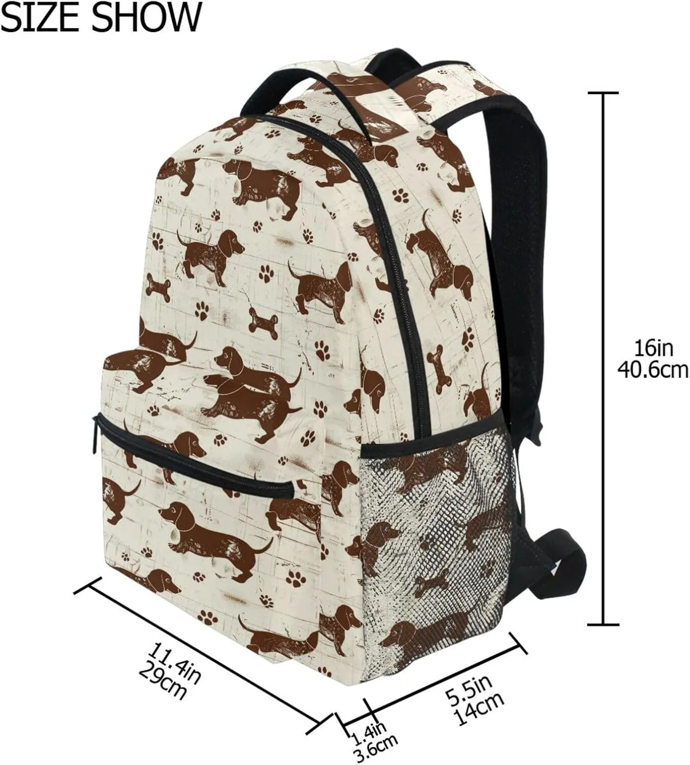 Day Backpack for Men Women Waterproof Business Work Bag with Chest Strap for College Work Dashshund Dog Cute Brown Retro