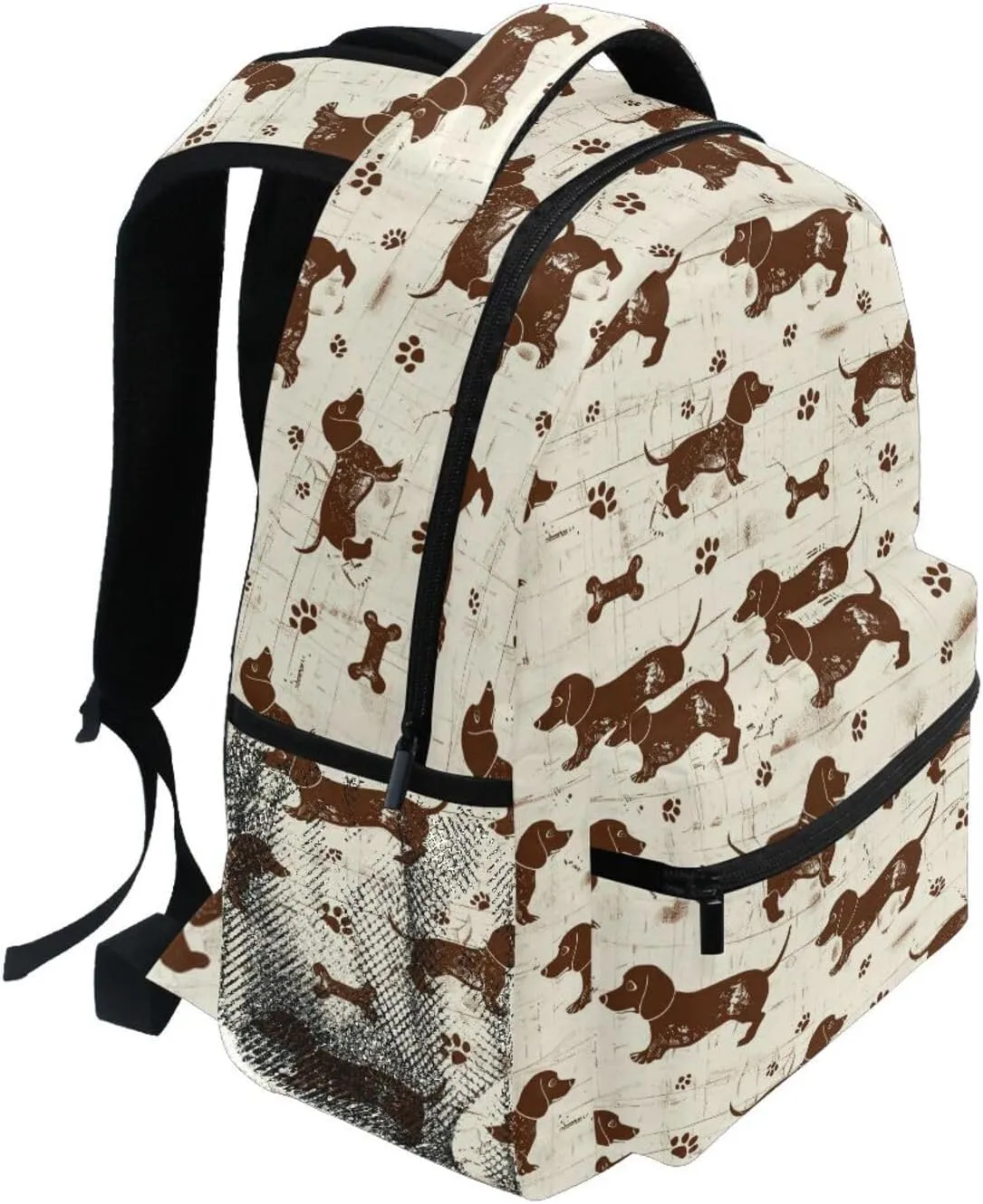 Day Backpack for Men Women Waterproof Business Work Bag with Chest Strap for College Work Dashshund Dog Cute Brown Retro