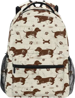 Day Backpack for Men Women Waterproof Business Work Bag with Chest Strap for College Work Dashshund Dog Cute Brown Retro