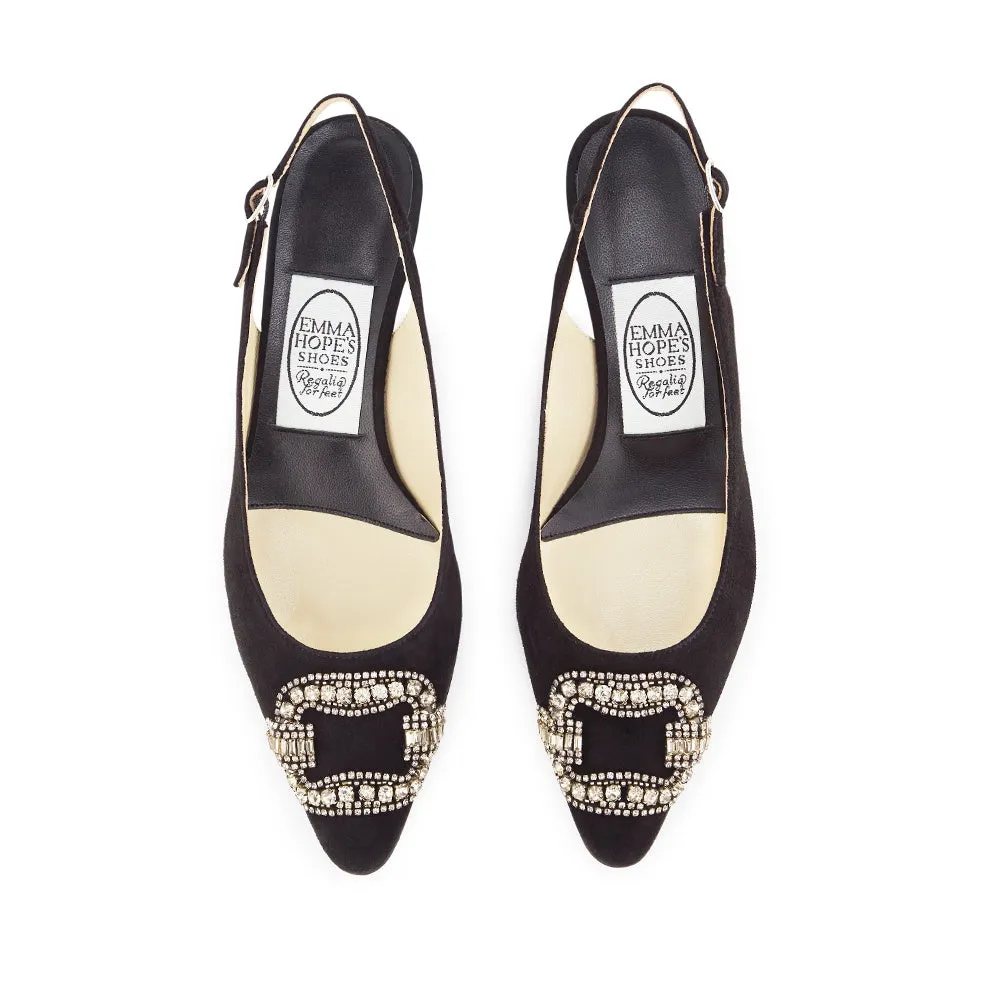 Deco Buckle Mid Sling-Black-Suede
