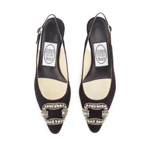 Deco Buckle Mid Sling-Black-Suede