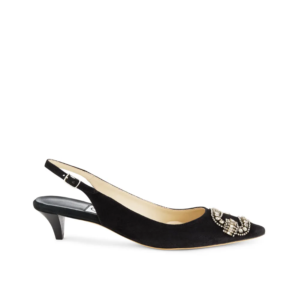 Deco Buckle Mid Sling-Black-Suede