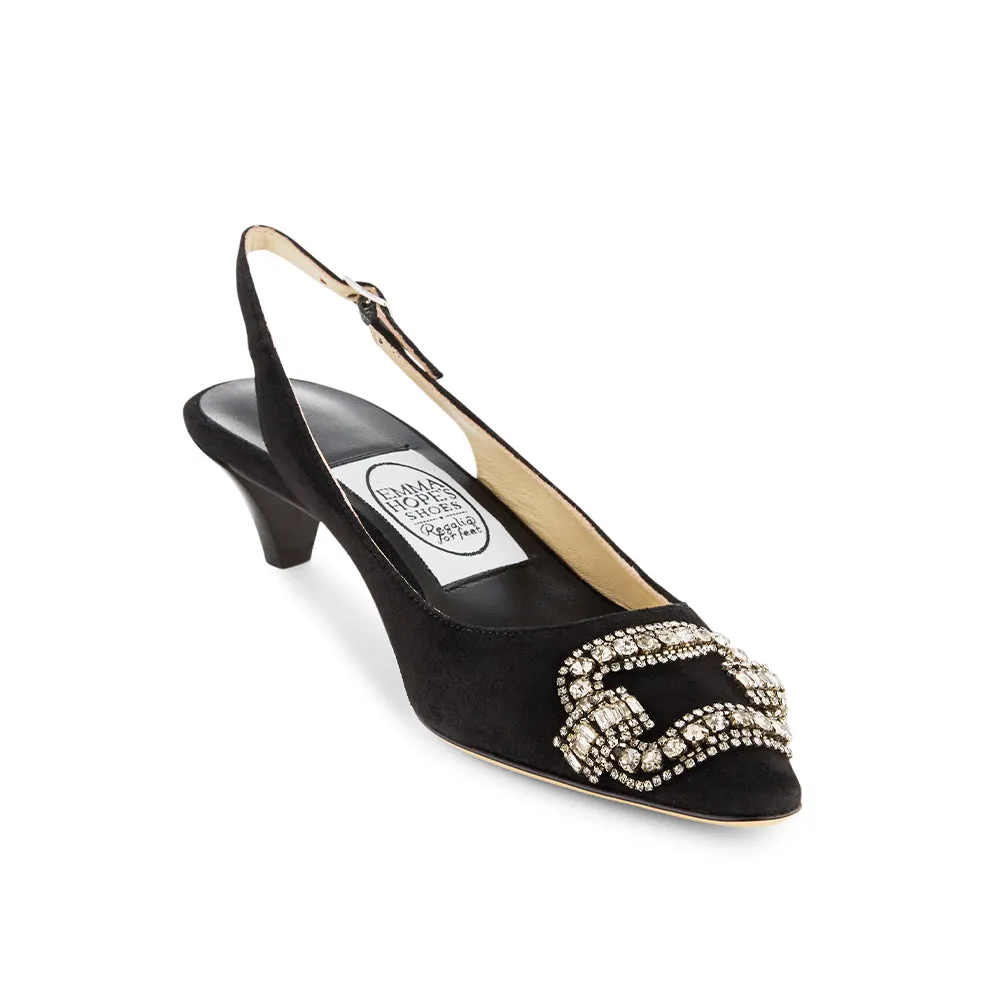 Deco Buckle Mid Sling-Black-Suede