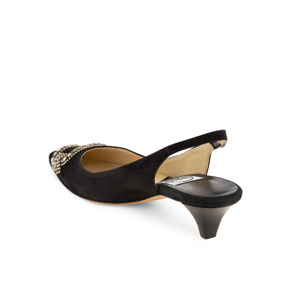 Deco Buckle Mid Sling-Black-Suede