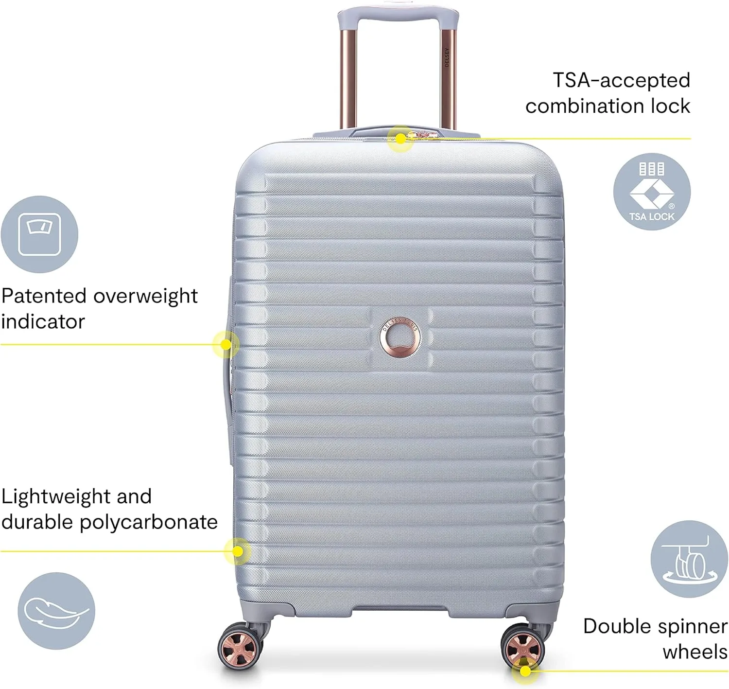 DELSEY PARIS Cruise 3.0 Hardside Expandable Luggage with Spinner Wheels, Platinum, 2 Piece Set (21/28)