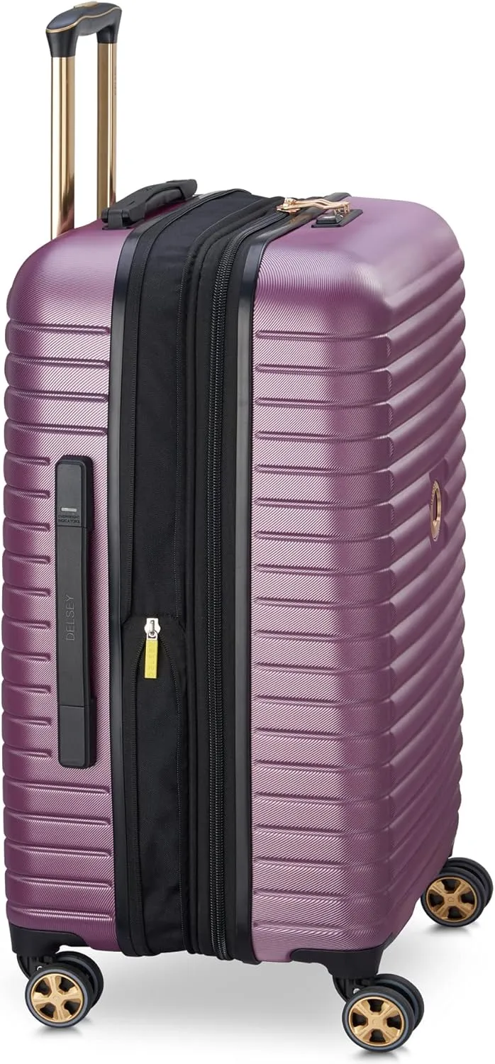 DELSEY PARIS Cruise 3.0 Hardside Expandable Luggage with Spinner Wheels, Plum, Checked-Medium 24 Inch