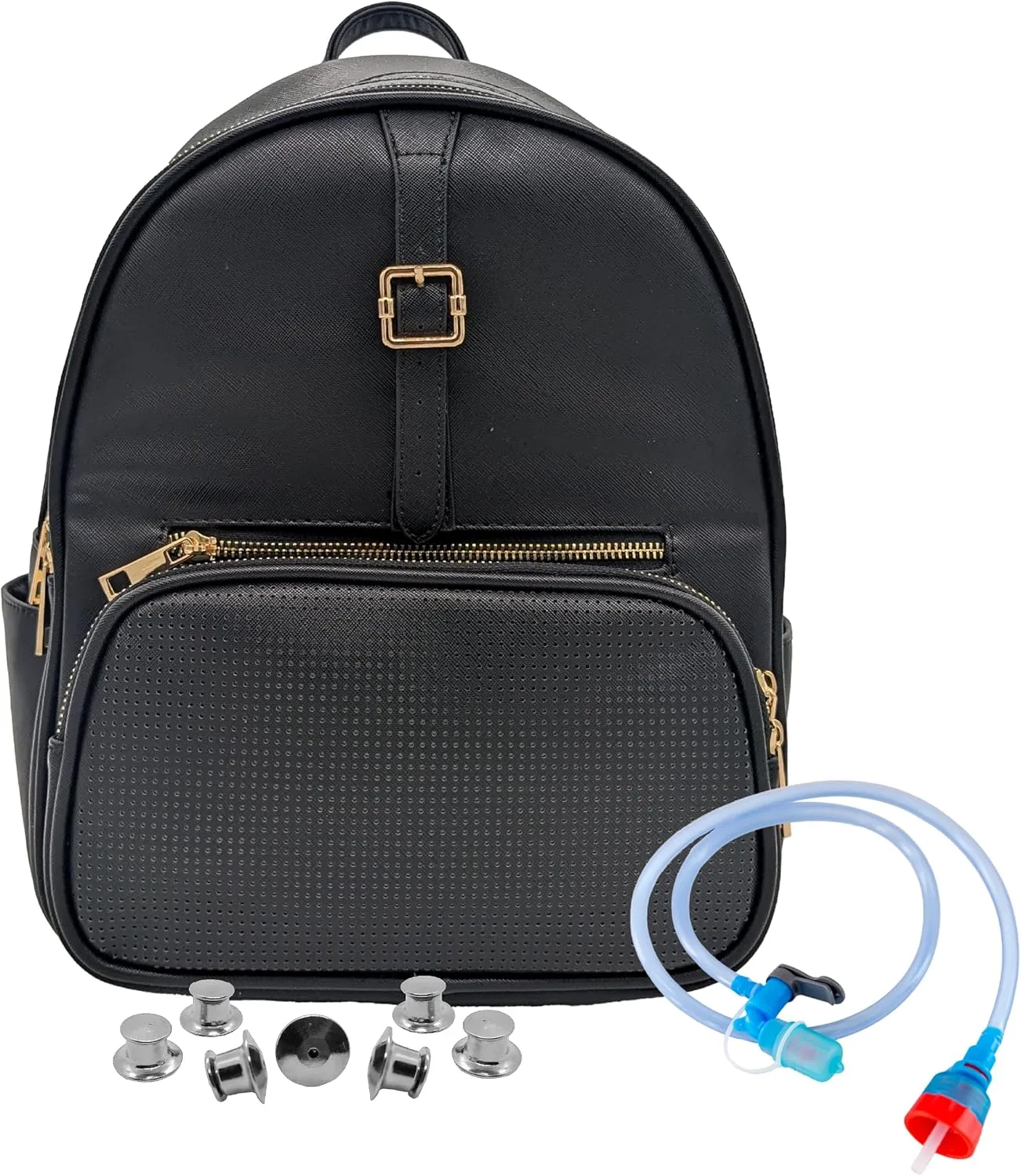 Designer Park Company - Rope Drop Backpack, Stylish Leather for Theme Park or Travel, Girls w/Adjustable Strap, Hydration Kit, & Locking Pins - Black Raven