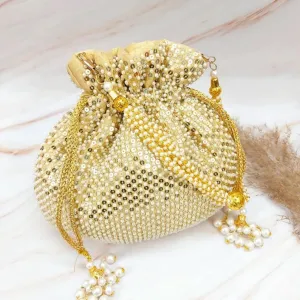 Designer Sequin With Moti Work Potli Bag