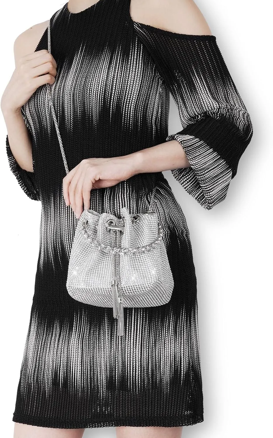 Desy & Feeci Bling Rhinestone Purse for Women, Glitter Clutch Handbag Bucket Evening Bag for Girls Wedding Party