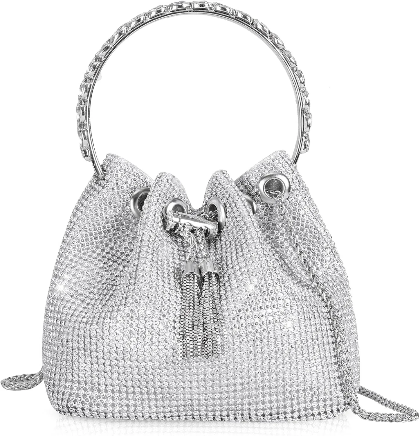 Desy & Feeci Bling Rhinestone Purse for Women, Glitter Clutch Handbag Bucket Evening Bag for Girls Wedding Party