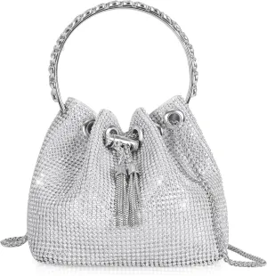 Desy & Feeci Bling Rhinestone Purse for Women, Glitter Clutch Handbag Bucket Evening Bag for Girls Wedding Party