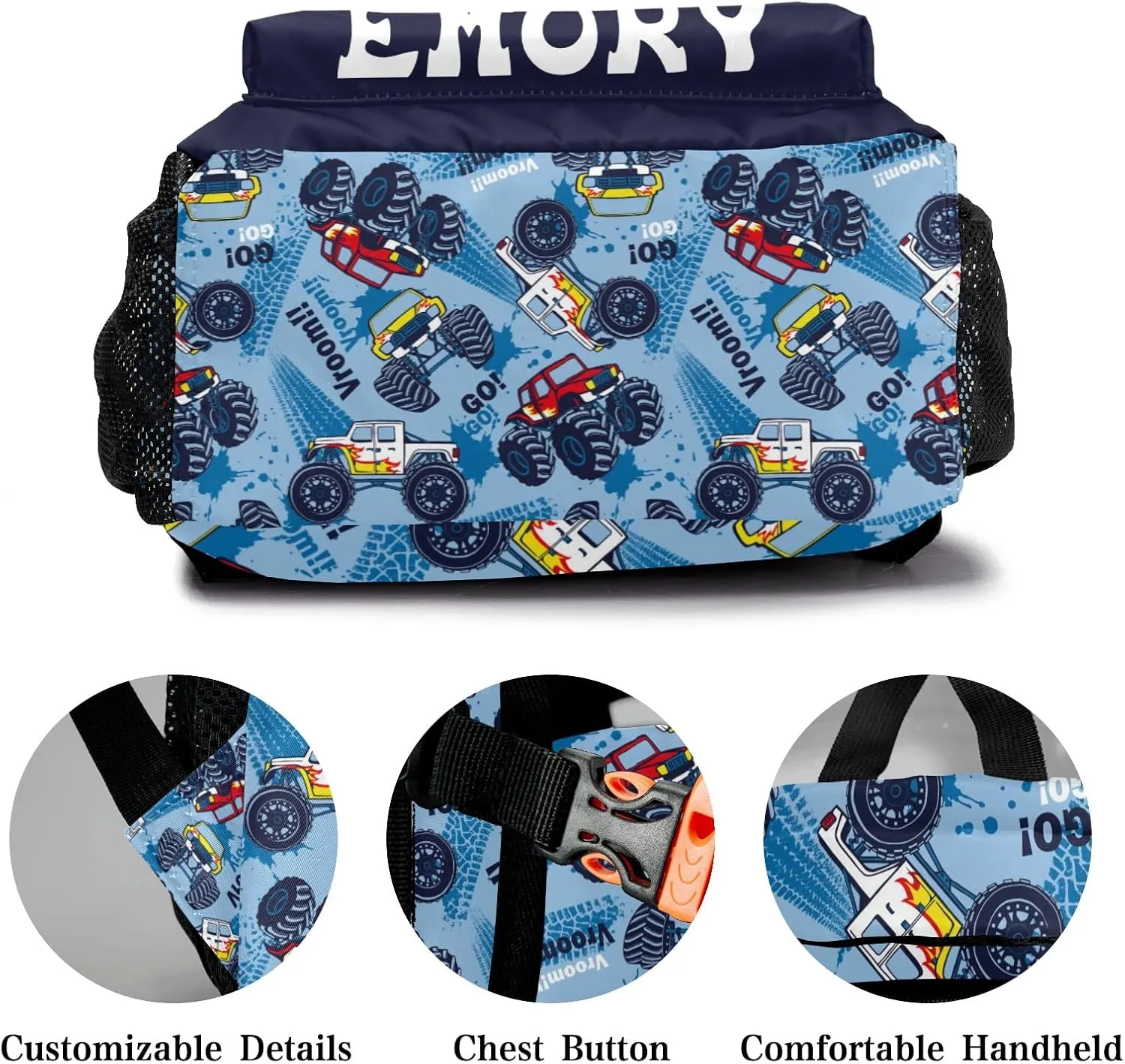 Deven Monster Truck Cars Cool Personalized Kids for Boy/Girl Teen School Backpack Travel Daypack Bag