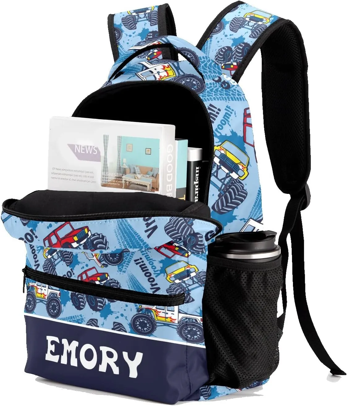 Deven Monster Truck Cars Cool Personalized Kids for Boy/Girl Teen School Backpack Travel Daypack Bag