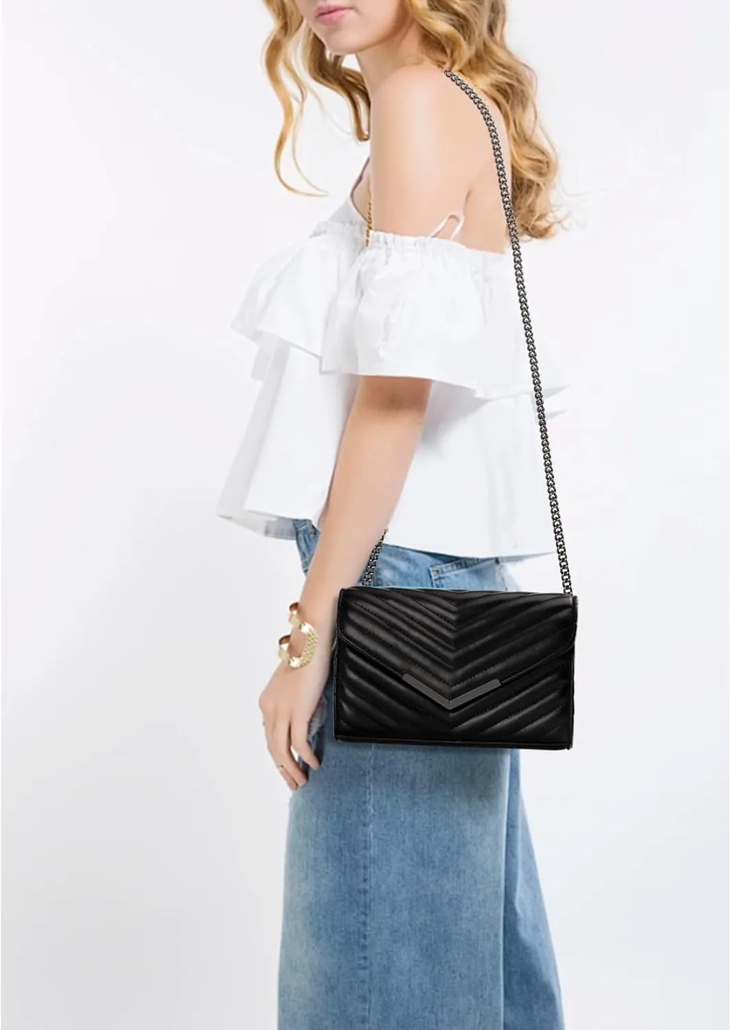 DEXMAY Women Clutch Purses Fashion Quilted Vegan Leather Envelope Evening Handbags Crossbody Bags with Chain Shoulder Strap