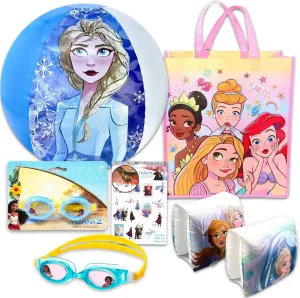 Disney Frozen Ultimate Beach Set for Kids - Disney Princess Pool Toys Bundle with Beach Ball, Goggles, Arm Floaties and Tote Bag Plus More | Frozen Gift Set for Girls, Boys