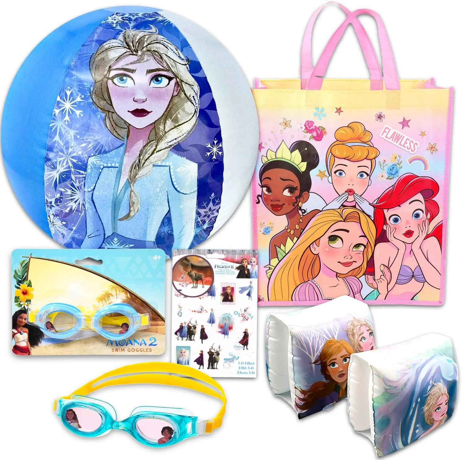 Disney Frozen Ultimate Beach Set for Kids - Disney Princess Pool Toys Bundle with Beach Ball, Goggles, Arm Floaties and Tote Bag Plus More | Frozen Gift Set for Girls, Boys