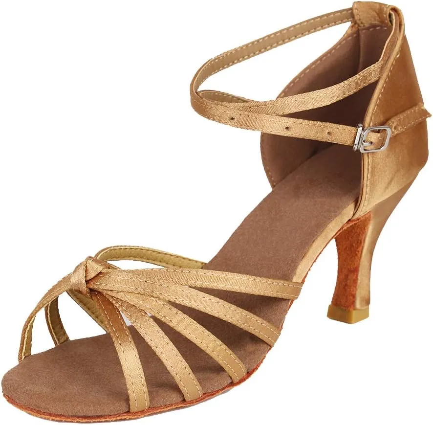 DKZSYIM Women's Satin Latin Dance Shoes Professional Ballroom Salsa Practice Performance Dancing Shoes,Model 217