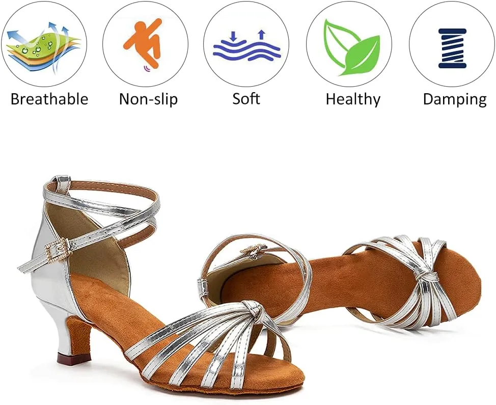 DKZSYIM Women's Satin Latin Dance Shoes Professional Ballroom Salsa Practice Performance Dancing Shoes,Model 217