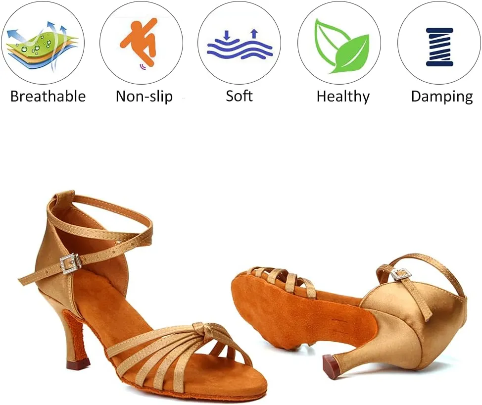 DKZSYIM Women's Satin Latin Dance Shoes Professional Ballroom Salsa Practice Performance Dancing Shoes,Model 217