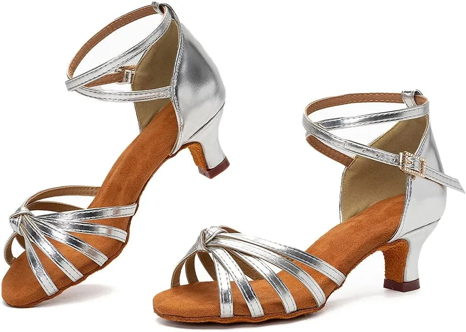 DKZSYIM Women's Satin Latin Dance Shoes Professional Ballroom Salsa Practice Performance Dancing Shoes,Model 217