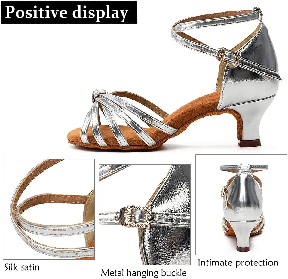 DKZSYIM Women's Satin Latin Dance Shoes Professional Ballroom Salsa Practice Performance Dancing Shoes,Model 217