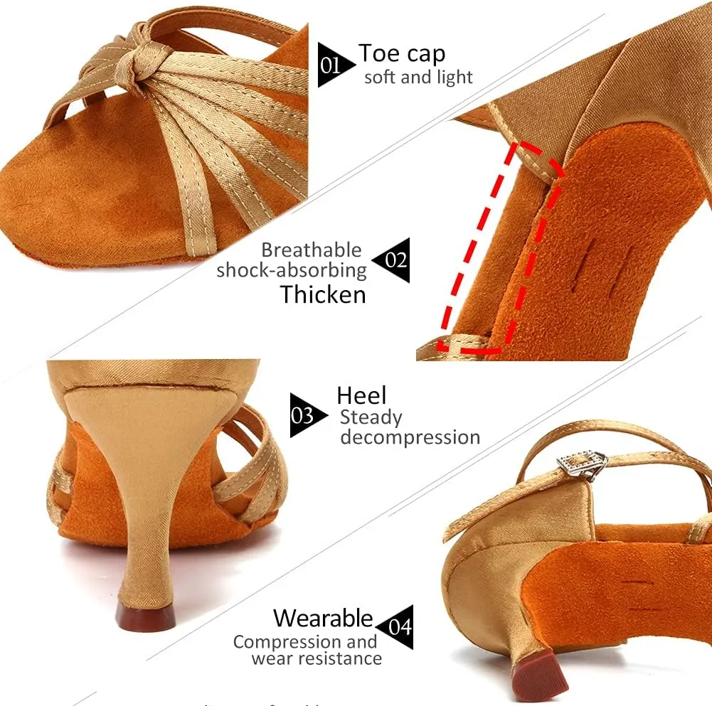 DKZSYIM Women's Satin Latin Dance Shoes Professional Ballroom Salsa Practice Performance Dancing Shoes,Model 217