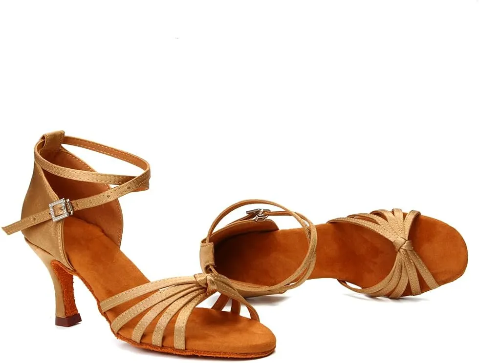 DKZSYIM Women's Satin Latin Dance Shoes Professional Ballroom Salsa Practice Performance Dancing Shoes,Model 217