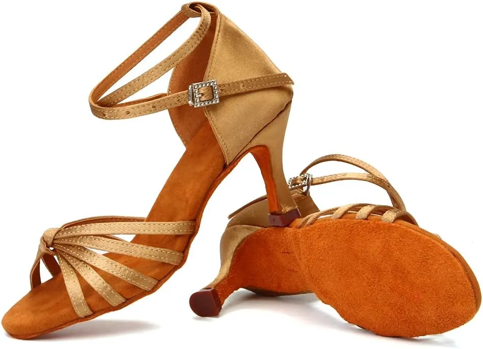 DKZSYIM Women's Satin Latin Dance Shoes Professional Ballroom Salsa Practice Performance Dancing Shoes,Model 217