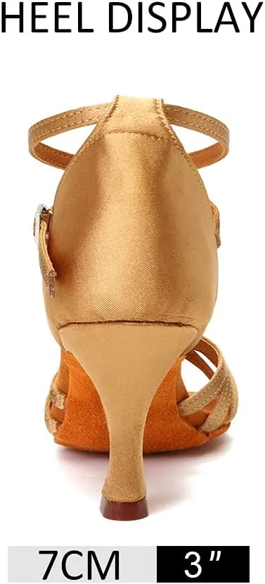 DKZSYIM Women's Satin Latin Dance Shoes Professional Ballroom Salsa Practice Performance Dancing Shoes,Model 217
