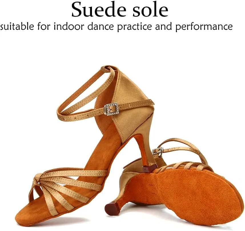 DKZSYIM Women's Satin Latin Dance Shoes Professional Ballroom Salsa Practice Performance Dancing Shoes,Model 217