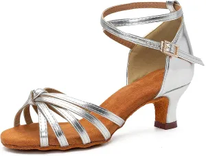 DKZSYIM Women's Satin Latin Dance Shoes Professional Ballroom Salsa Practice Performance Dancing Shoes,Model 217