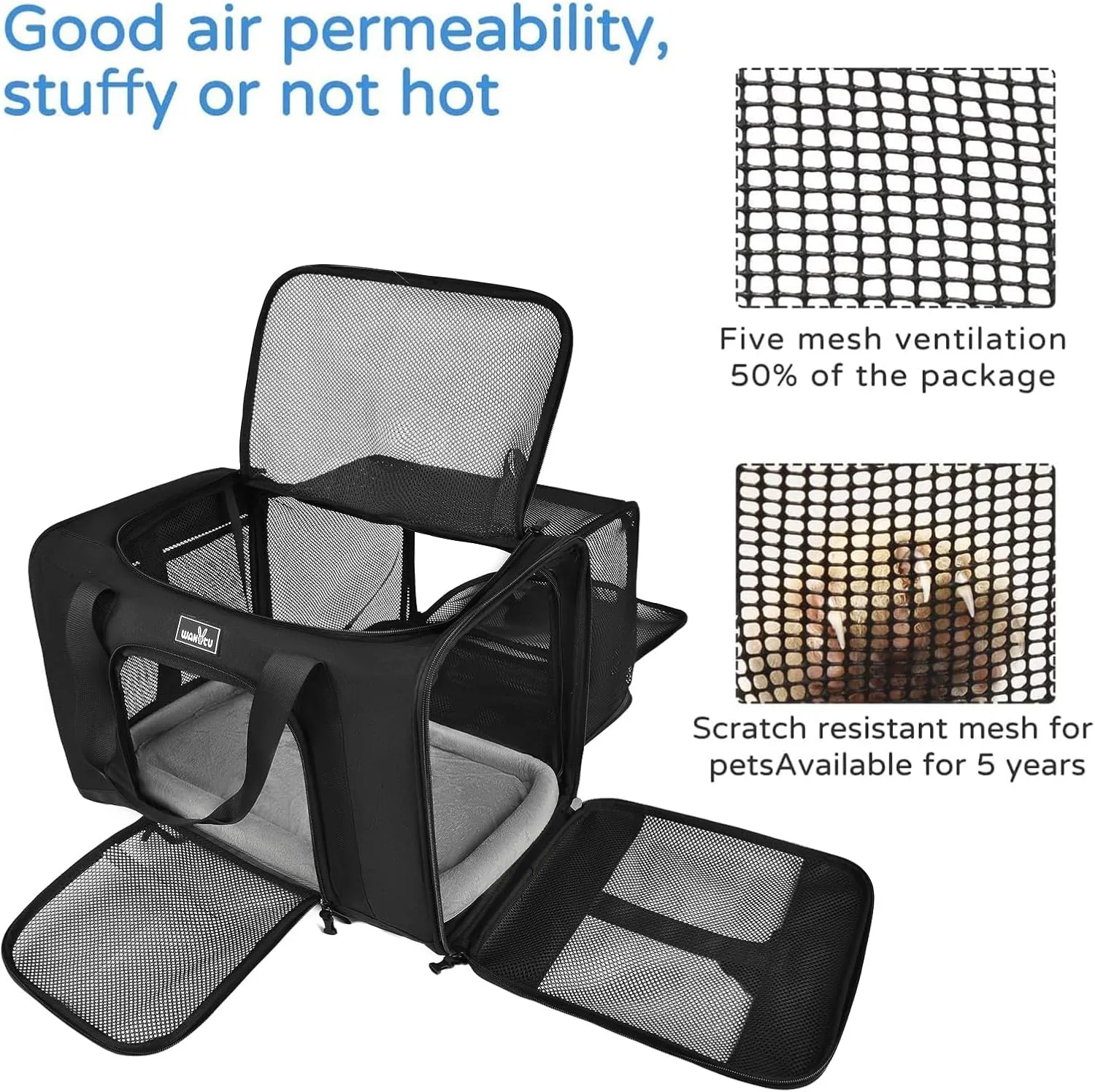 Dog Carriers for Small Dogs, Cat Carrier Travel, Expandable, Collapsible, 900D High Density Oxford Cloth, Wear-Resisting, Anti Tearing, Reflective Tape,Safety Lock Zipper