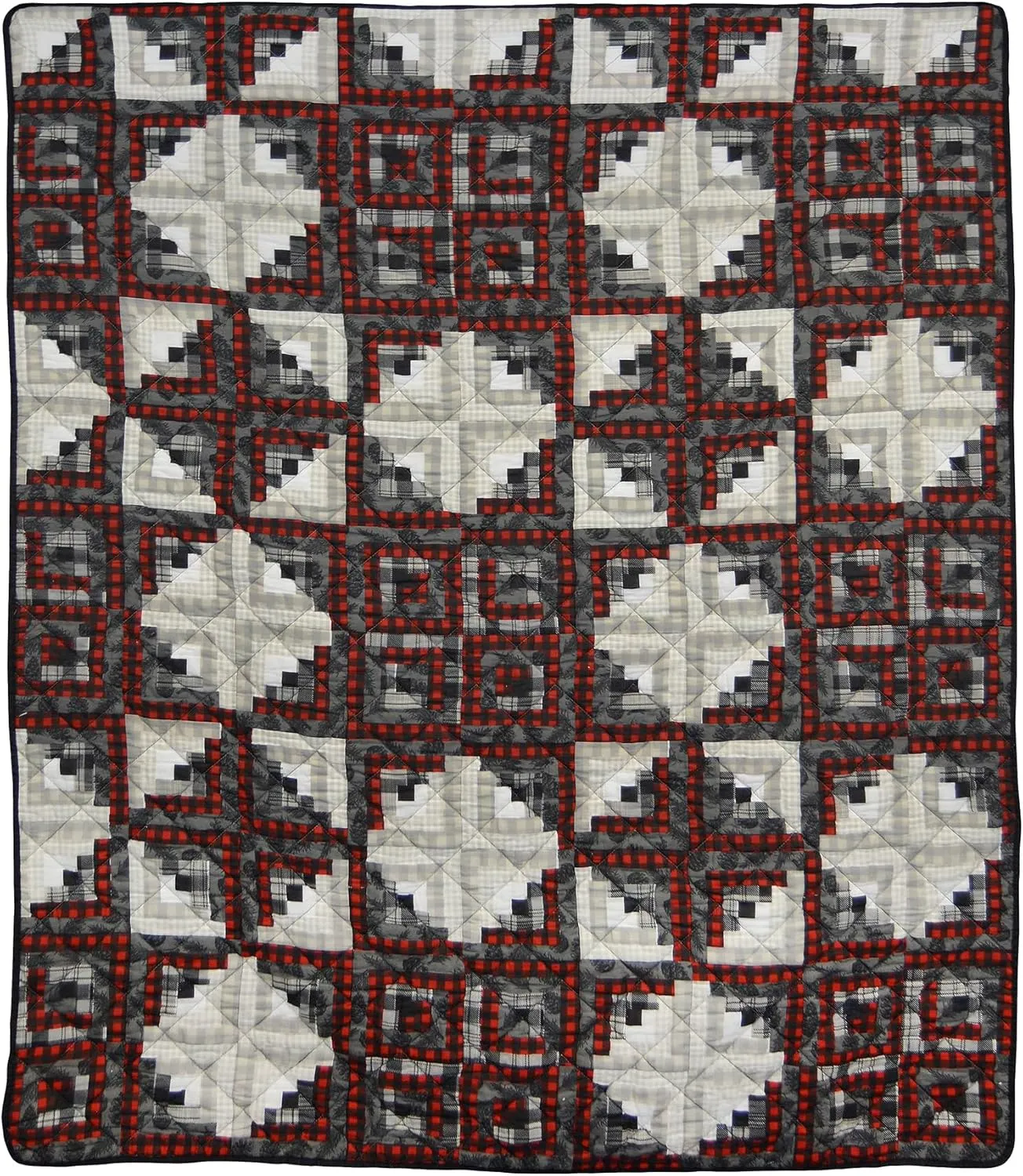Donna Sharp Log Cabin Star Cotton Quilted Throw Blanket is 50" x 60" - Machine Washable - Perfect for Rustic Decor