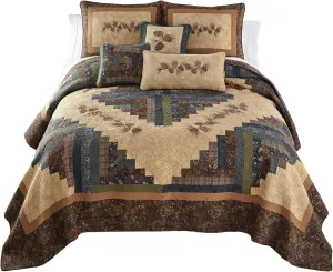 Donna Sharp Twin Quilt - Cabin Raising Pine Cone Lodge Quilt with Colorful Patchwork - Machine Washable