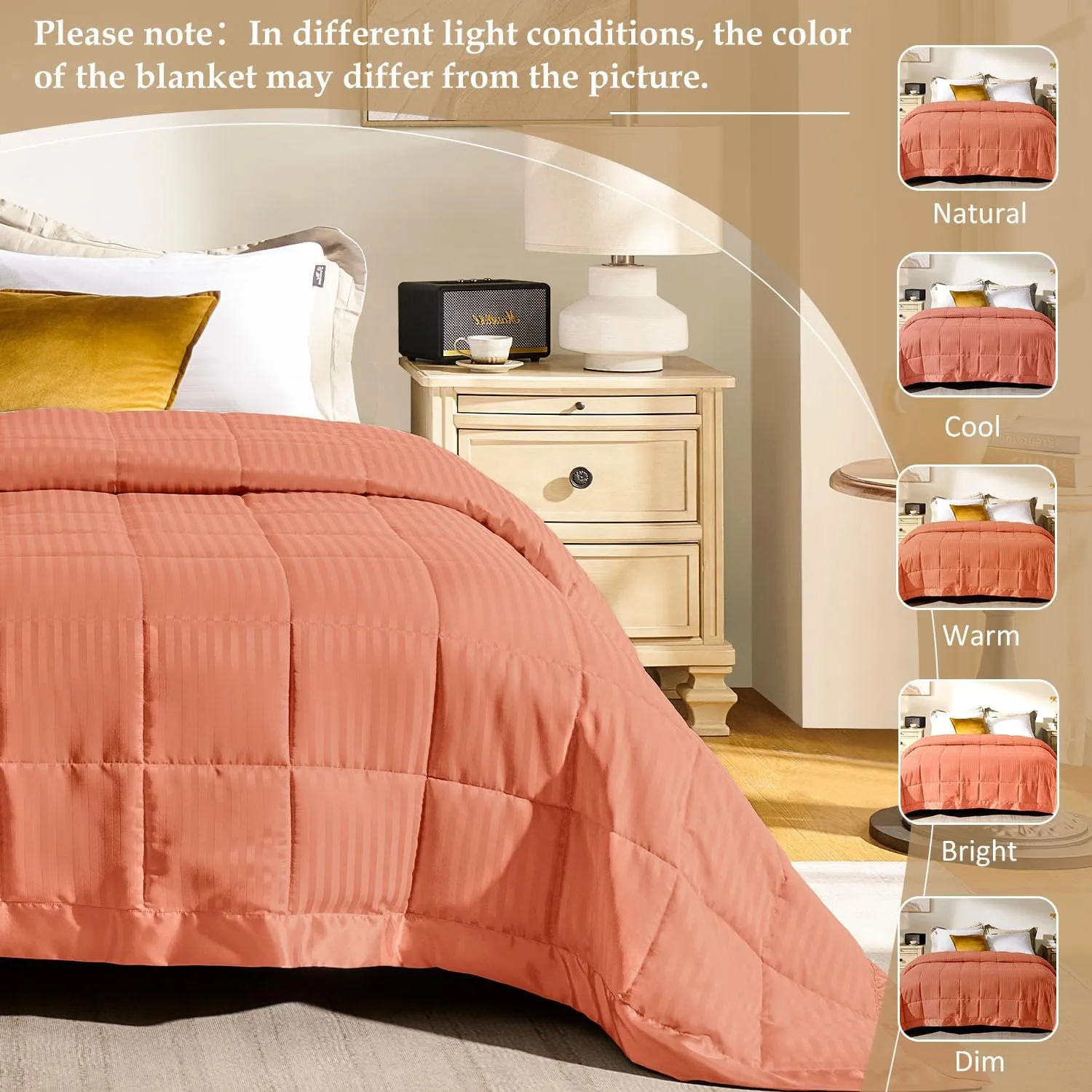 downluxe King Size Blanket with Satin Trim, Lightweight Down Alternative King Blanket for All Season, Machine Washable (Coral, 90x108 Inch)