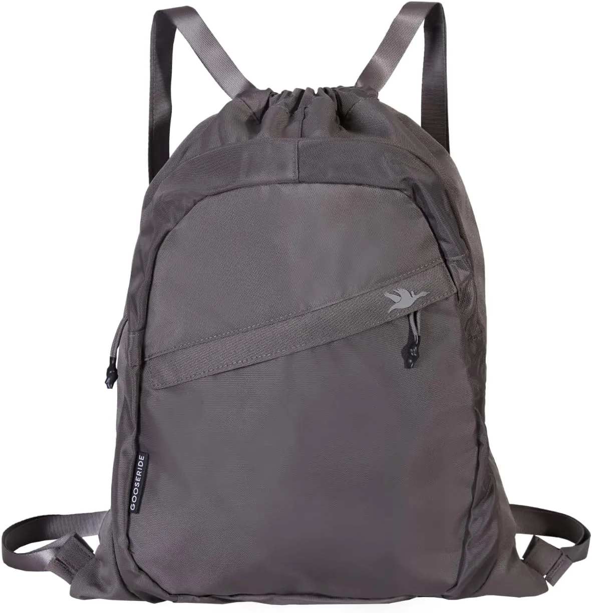 Drawstring Backpack for Men and Women - Versatile Sports Drawstring Bag with Thick Strap, Athletic Gym Bag Backpack, Cinch Bag with Organizer, Waterproof Draw String Bag for Beach - Gray