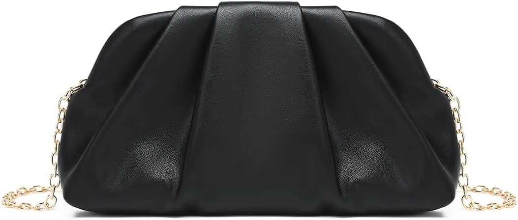 Dreubea Women's Fashion Cloud Shape Evening Bag Charming Fold Leather Clutch Handbag with Chain