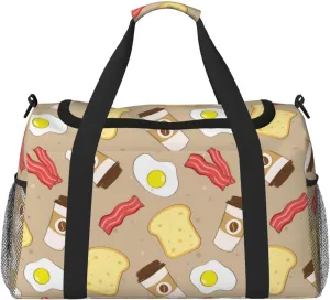 Duffle Bag for Travel, Coffee Bacon Eggs Toast Weekender Overnight Duffel Bag, Carry On Bag Gym Bag for Women Men, Personal Item Travel Bag
