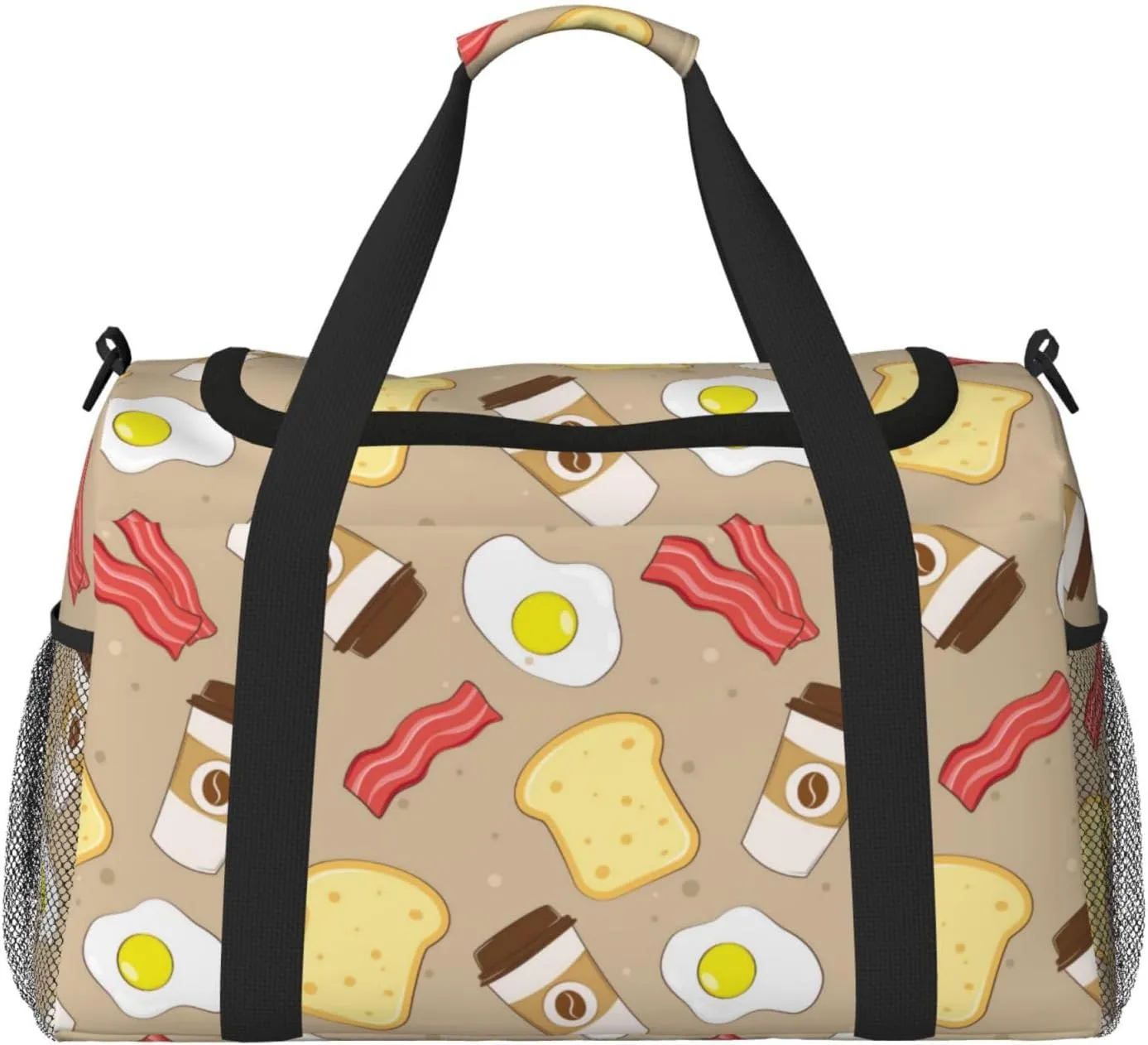Duffle Bag for Travel, Coffee Bacon Eggs Toast Weekender Overnight Duffel Bag, Carry On Bag Gym Bag for Women Men, Personal Item Travel Bag