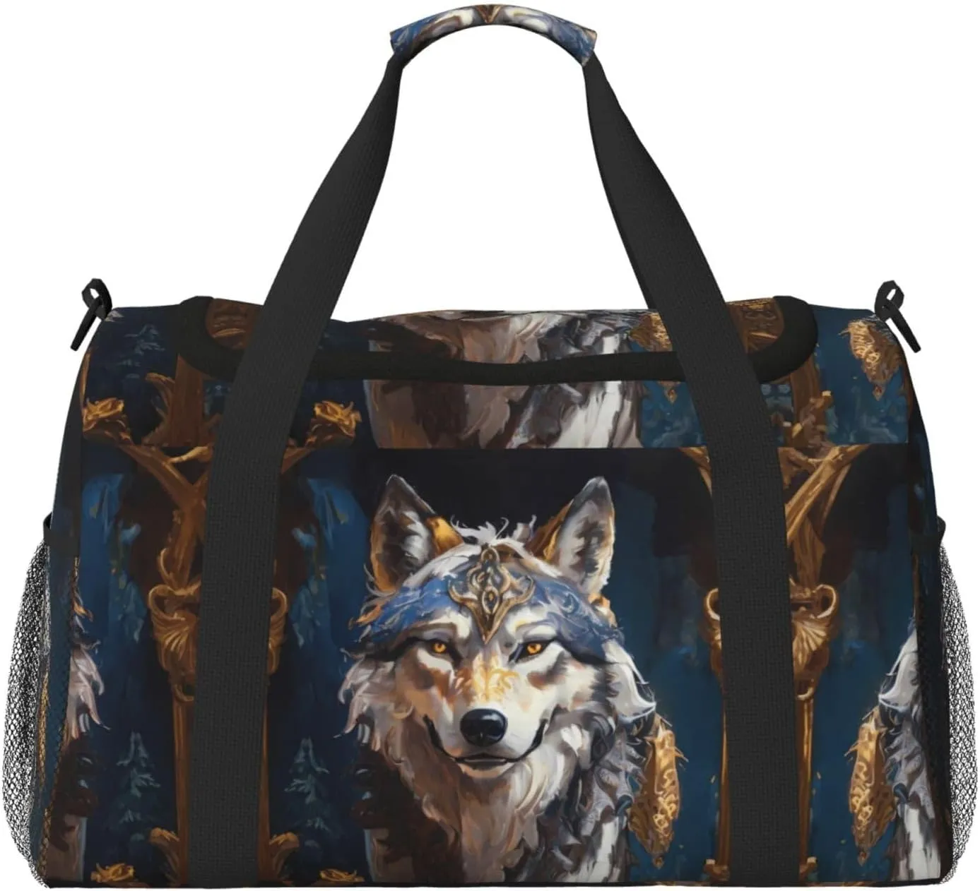 Duffle Bag for Travel, Oil Painting Tribal Wolf Weekender Overnight Duffel Bag, Carry On Bag Gym Bag for Women Men, Personal Item Travel Bag