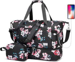 Duffle Bag for Travel, Weekender Bag with Shoe Compartment, Carry On Overnight Bag for Women with Toiletry Bag, Gym Bag with Wet Pocket, Hospital Bags for Labor and Delivery Beige