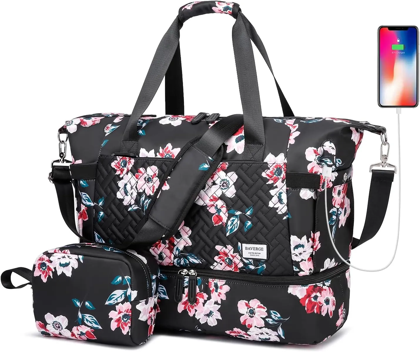 Duffle Bag for Travel, Weekender Bag with Shoe Compartment, Carry On Overnight Bag for Women with Toiletry Bag, Gym Bag with Wet Pocket, Hospital Bags for Labor and Delivery Beige